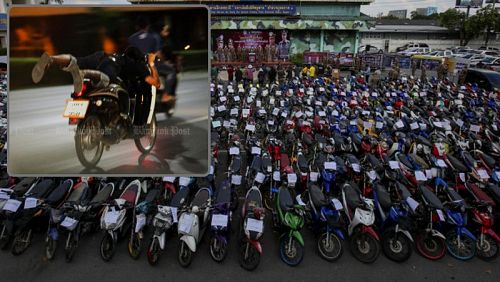 Изъятые у стритрейсеров мотоциклы на полицейской стоянке в Бангкоке. Фото: Pattarapong Chatpattarasill / Bangkok Post