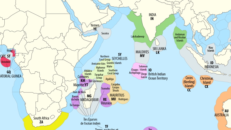 Исключительные экономические зоны в Индийском океане. Изображение: Maximilian Dörrbecker / Wikimedia Commons