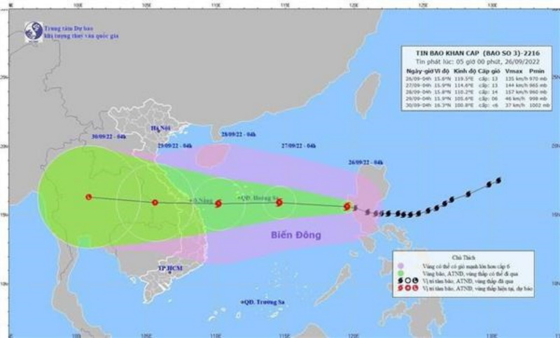 Направление движения тайфуна Нору. Изображение: VNA