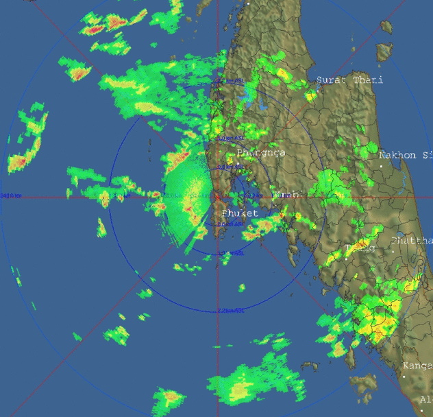 Данные погодного радара на Пхукете фиксируют сильный юго-западный муссон. Изображение: TMD