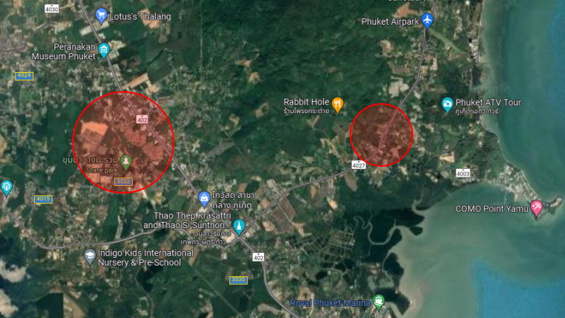 Примерные зоны отключения водоснабжения в центральной части Пхукета утром и вечером 3 ноября. Карта: Google Maps