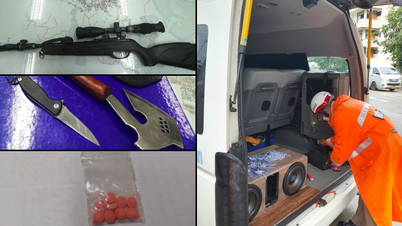 У водителя микроавтобуса при досмотре обнаружили наркотики, пневматическую винтовку, нож и топор. Фото: Полиция Патонга