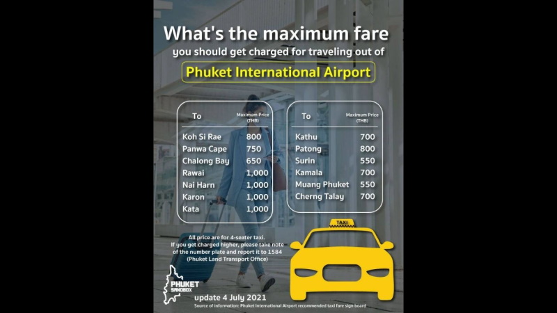 Расценки на такси из аэропорта Пхукета. Изображение: Туристическая полиция Пхукета