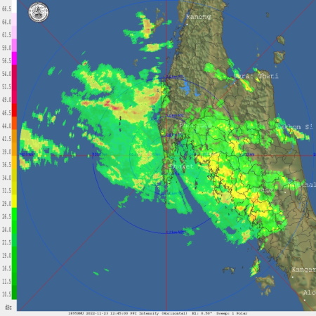 Данные погодного радара на 19:45 вечера 23 ноября. Фото: TMD