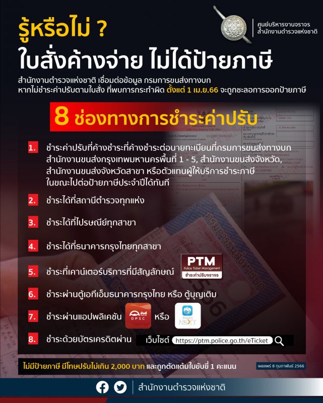 Восемь способов оплаты штрафа за нарушение ПДД в Таиланде. Фото: DLT