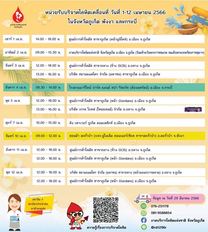 Расписание работы выездных донорских пунктов Красного Креста в апреле. Фото: Phuket RBC