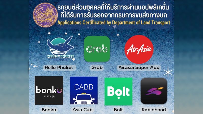 Фрагмент нового списка одобренных приложений для заказа такси, опубликованного Phuket Info Center. Фото: Phuket Info Center