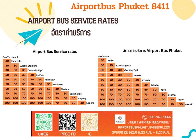 Стоимость поездки на Airport Bus. Фото: Airport Bus Phuket